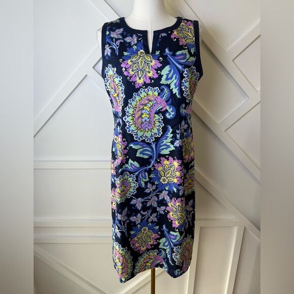 Talbots Navy Floral Paisley Sleeveless Cotton Shift Dress Size 6 - Picture 2 of 11